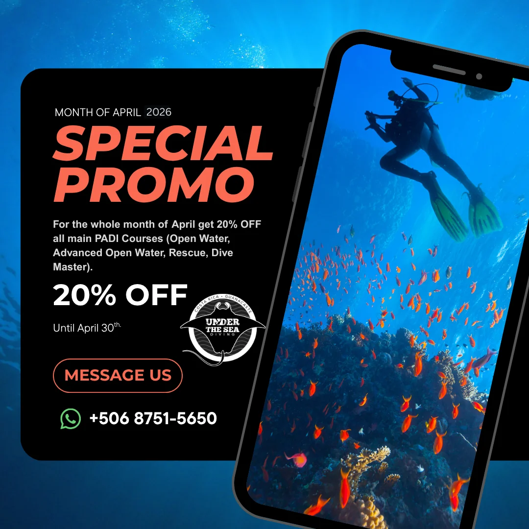 20% off all main PADI courses at Under The Sea Diving, Guanacaste, Costa Rica.